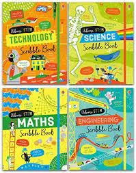 Usborne Stem Series 4 Books Collection Set - Science Scribble Book Technology Scribble Book Engineering Scribble Book Maths Scribble Book