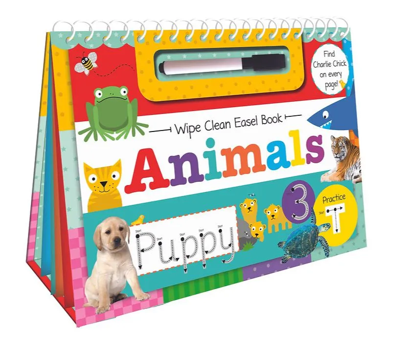 WIPE CLEAN EASEL BOOK WITH PEN ANIMALS