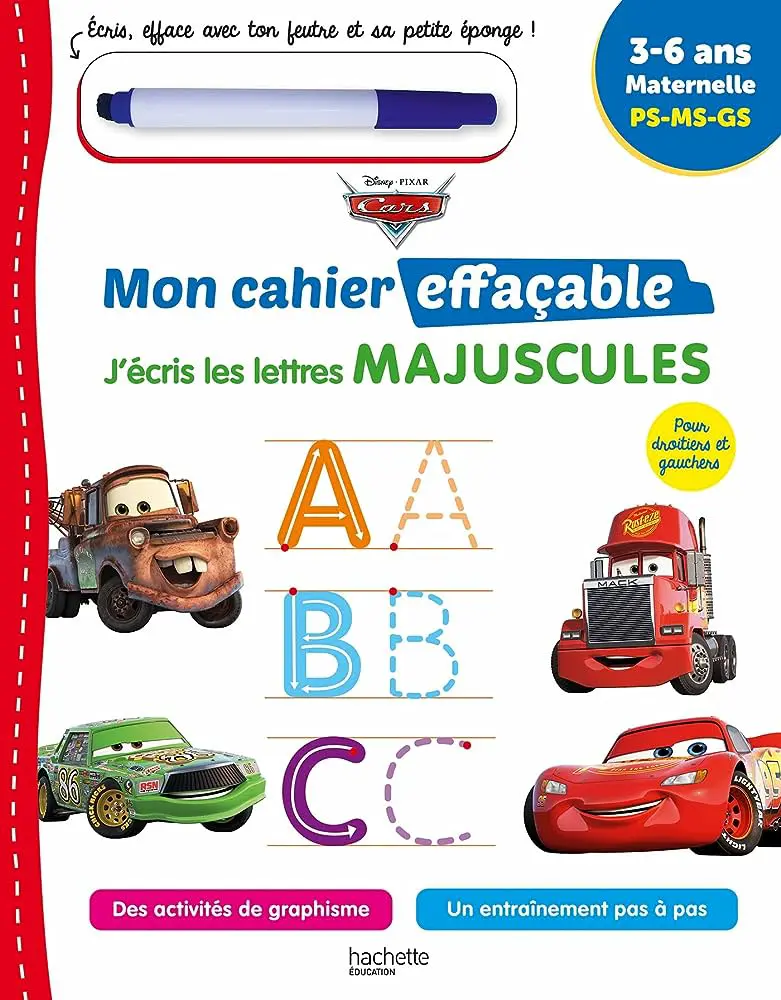 DISNEY-CARSMONCAHIEREFFAÇABLE-J'ÉCRISLESLETTRESMAJUSCULES(3-6ANS)