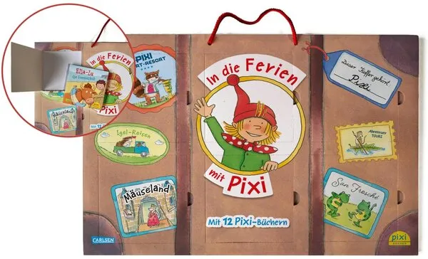 Pixis großer Reisekoffer mit 12 Pixi-Büchern
